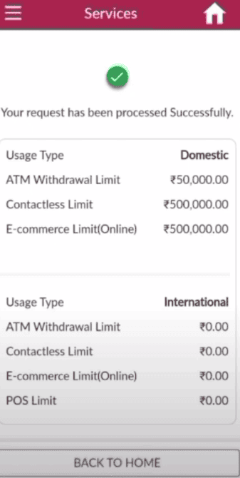 Enable Online Transaction In Axis Bank Debit Card request processed