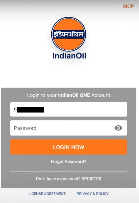 indian oil app login