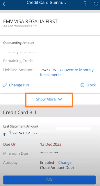 show more credit cards hdfc bank app